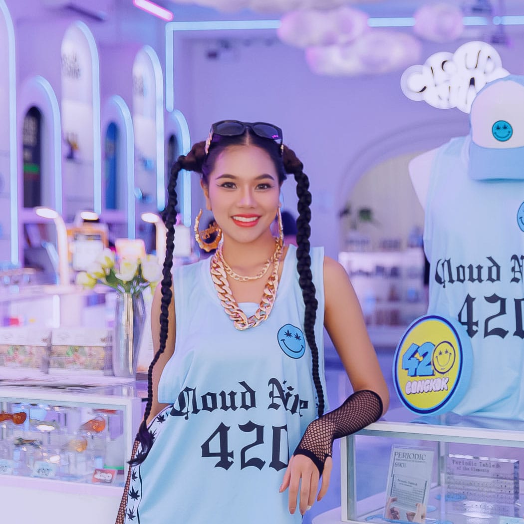 pretty girl at cannabis store in Bangkok